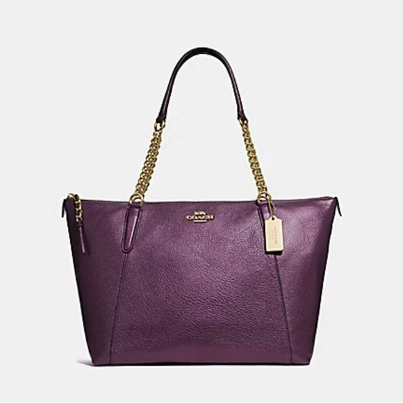 Coach Handbags - Coach F35868 Ava Platinum Metallic RASPBERRY Pebbled Leather Chain Tote
